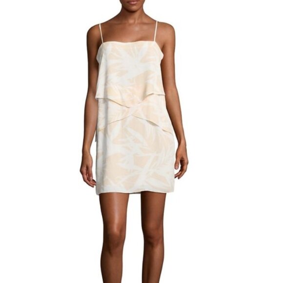 Amanda Uprichard Beige Palm Print Sienna Tiered Crepe Slip Dress